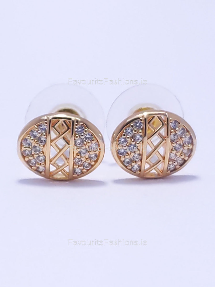 Gold Diamond Detail Stud Earrings