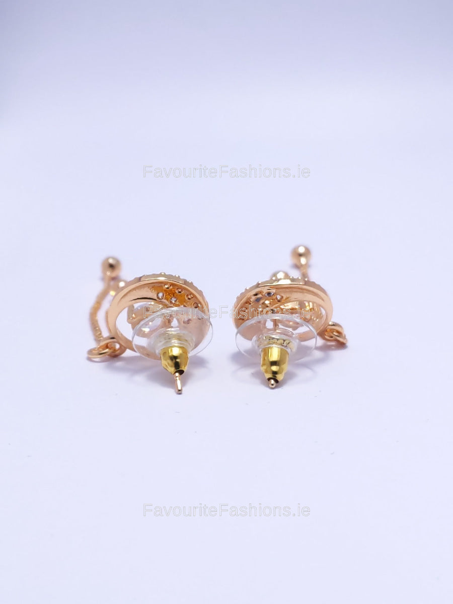 Gold Diamond Encrusted Drop Earrings