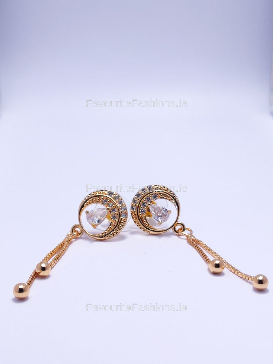 Gold Diamond Encrusted Drop Earrings