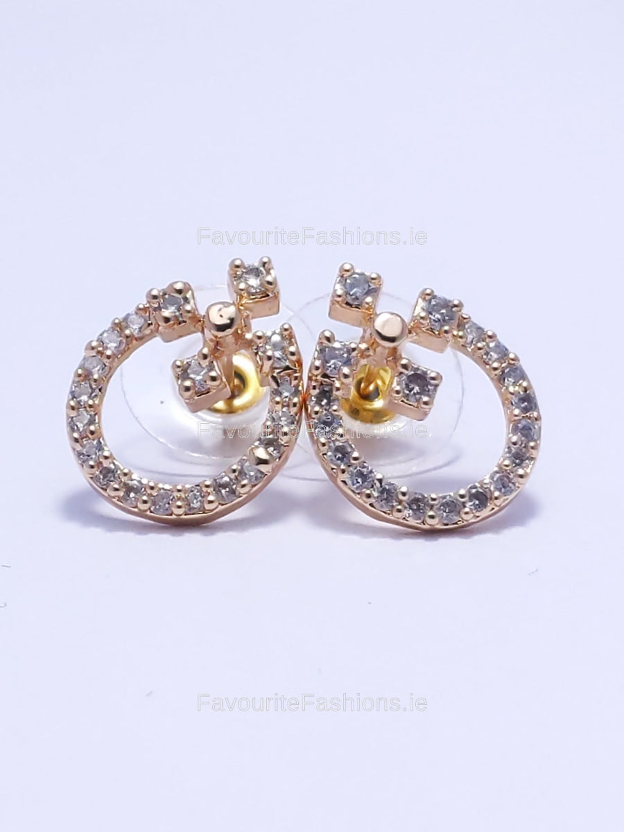 Gold Diamond Loop Stud Earrings