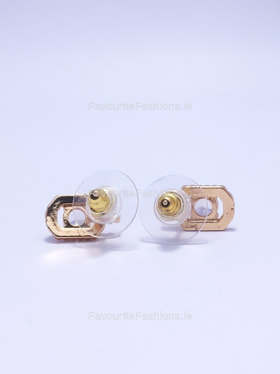 Gold Diamond Oval Stud Earrings