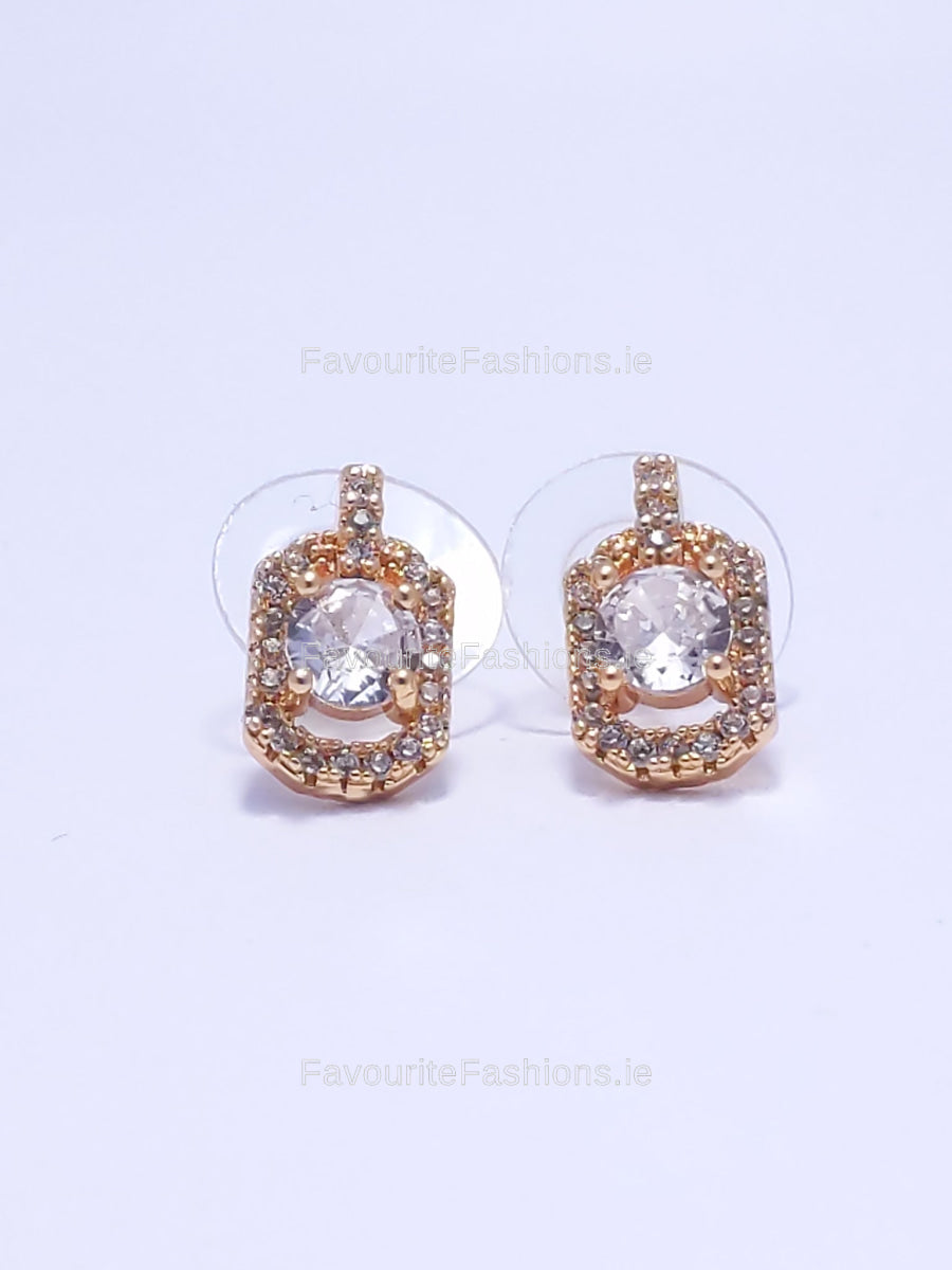 Gold Diamond Oval Stud Earrings