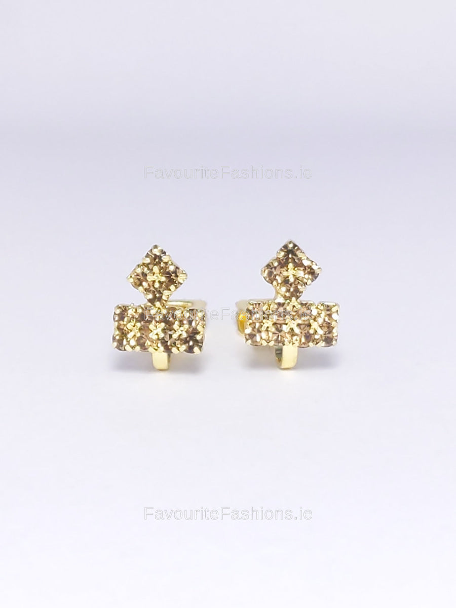 Gold Diamond Tiered Clip On Stud Earrings