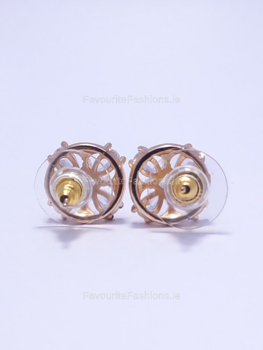Gold Dimond Flower Detail Stud Earrings