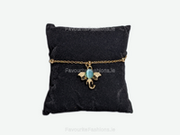 Gold Elephant Blue Charm Chain Link Bracelet