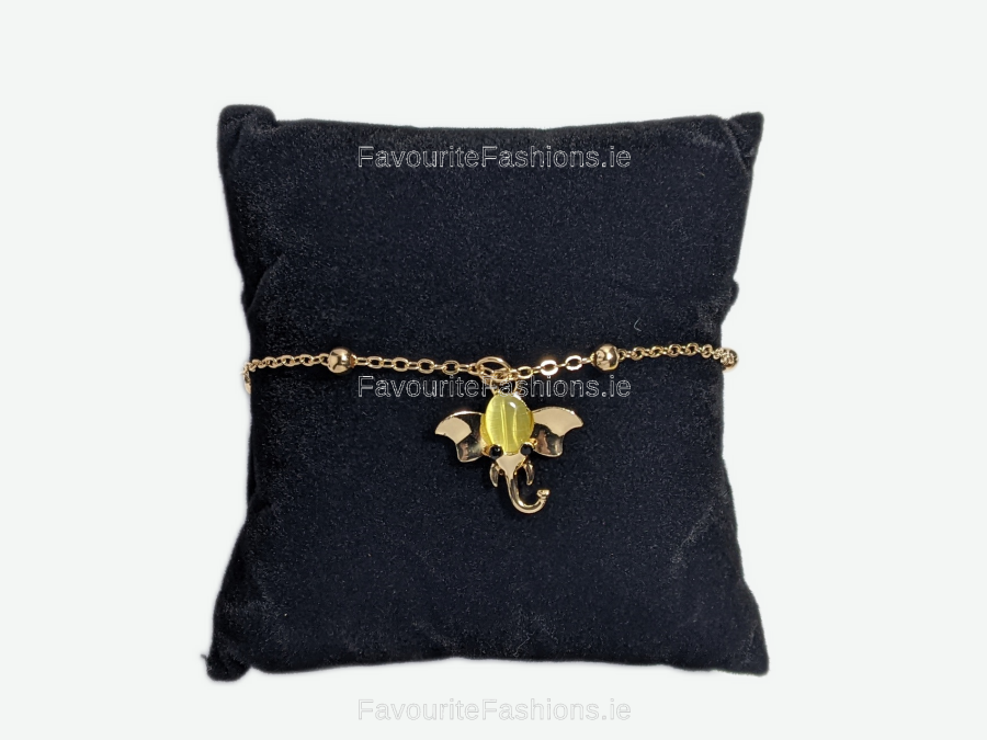 Gold Elephant Yellow Charm Chain Link Bracelet