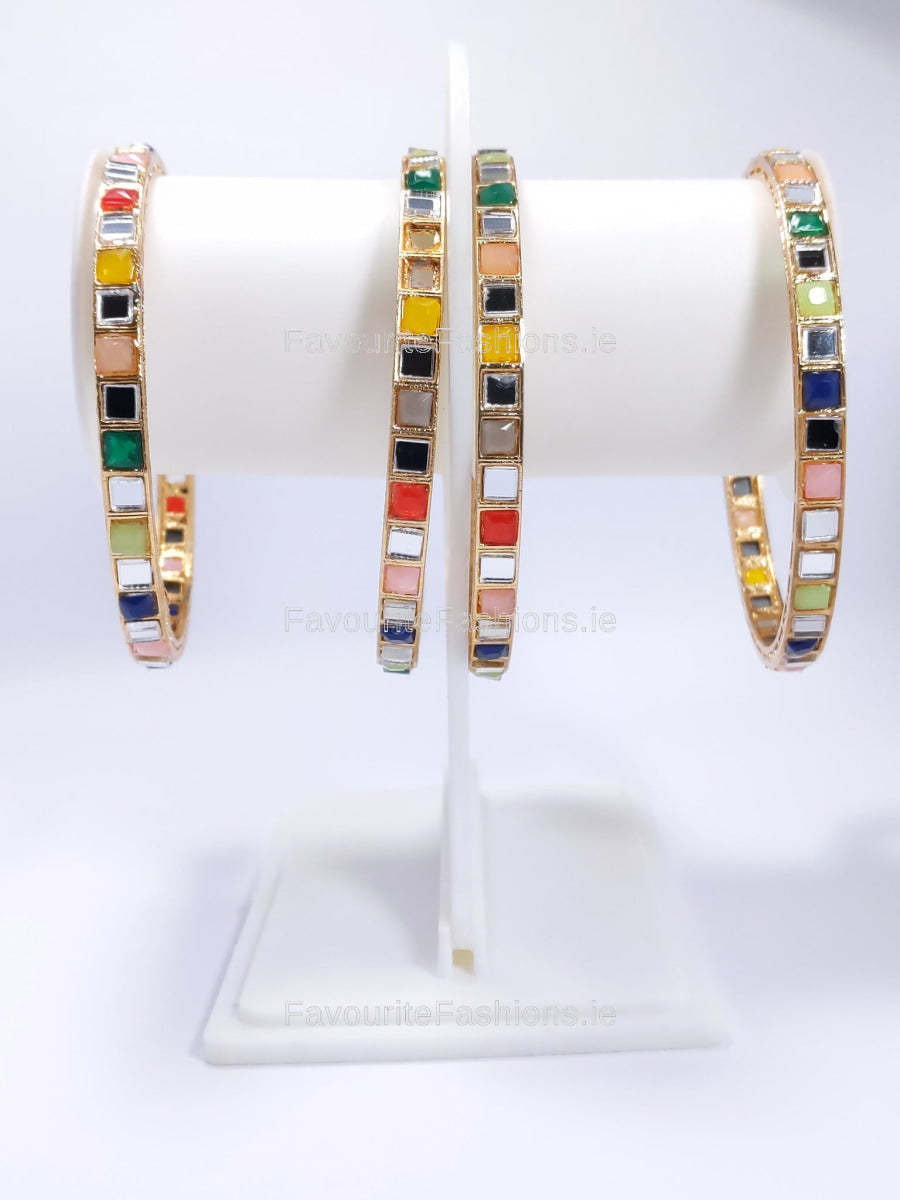 Gold Multicolour Design Bangles Bracelet Set