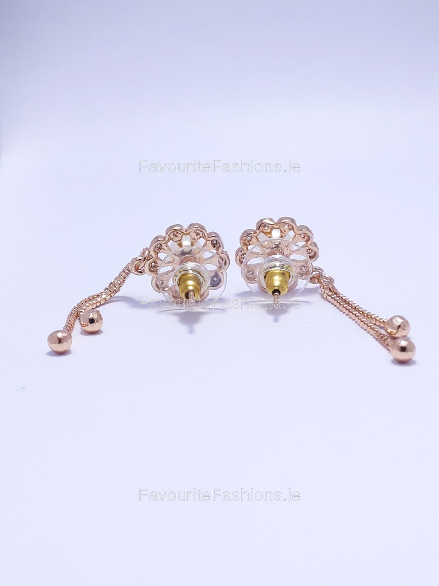 Gold Pearl Flower Detail Drop Earrings