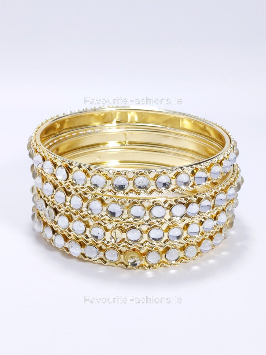 Gold Tone Diamante Detail Bangle Bracelets