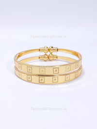 Gold Tone Square Design Bangle Bracelet Set