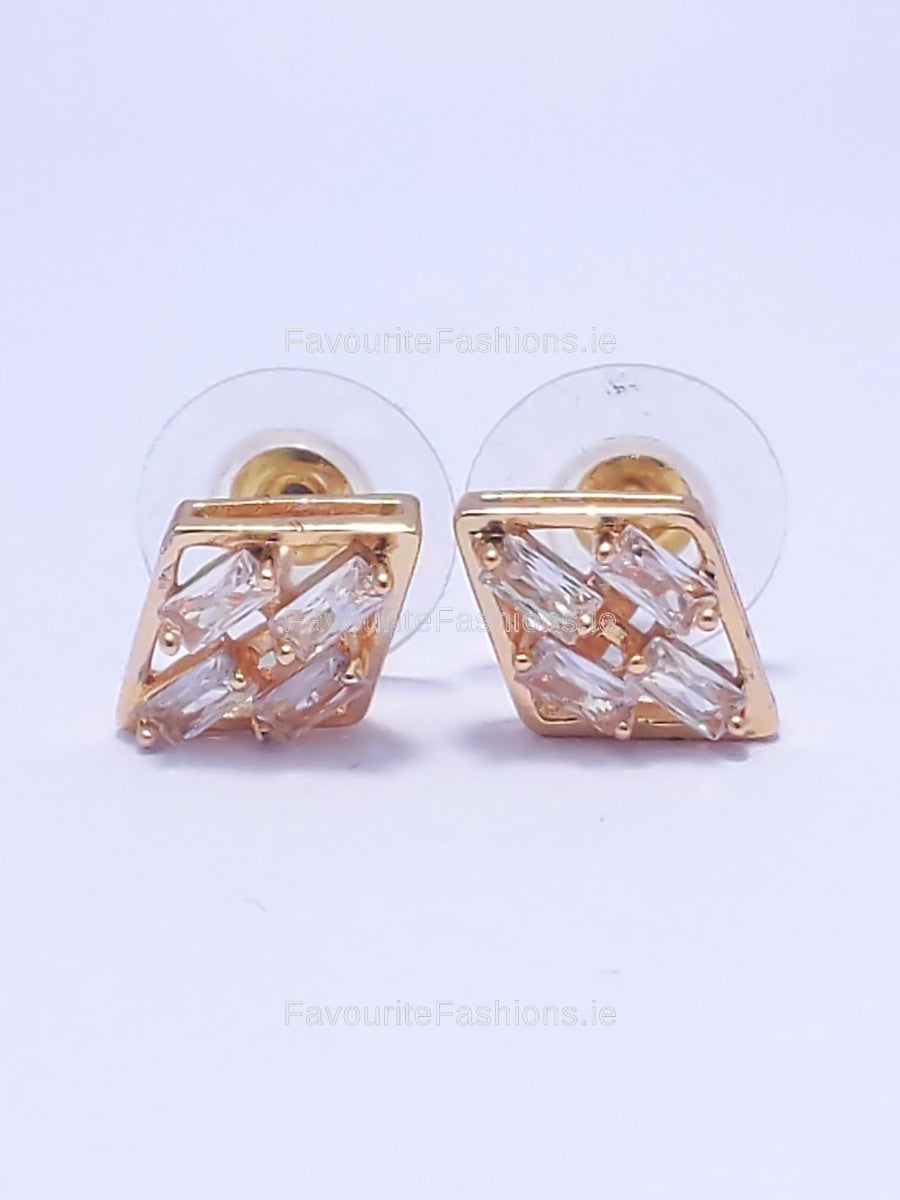 Gold Trapezoid Stud Diamond Earrings