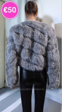 Grey Thick Faux Fur Paneled Layered Jacket