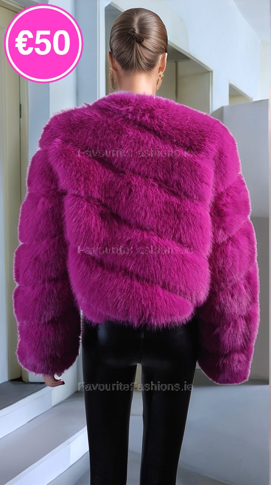 Hot Pink Thick Faux Fur Paneled Layered Jacket