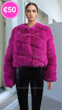 Hot Pink Thick Faux Fur Paneled Layered Jacket