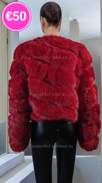 Red Thick Faux Fur Paneled Layered Jacket