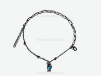 Silver Blue Round Charm Link Bracelet