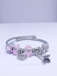 Silver Pink Beaded Tower Charm Bracelet