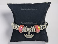 Silver Pink Crown Multicolor Charm Bracelet