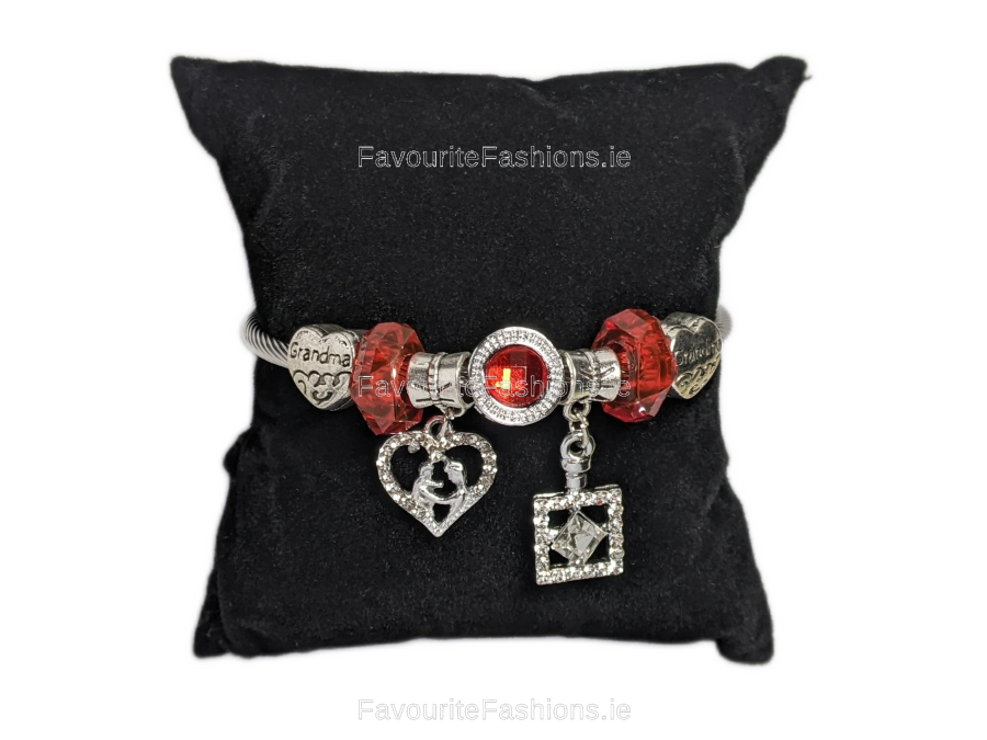 Silver Red Jewel Grandma Multi Charm Bracelet