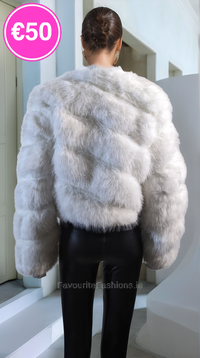 White Thick Faux Fur Paneled Layered Jacket