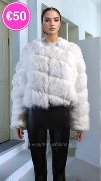 White Thick Faux Fur Paneled Layered Jacket