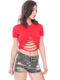 Red Cut Slashed Crop Top