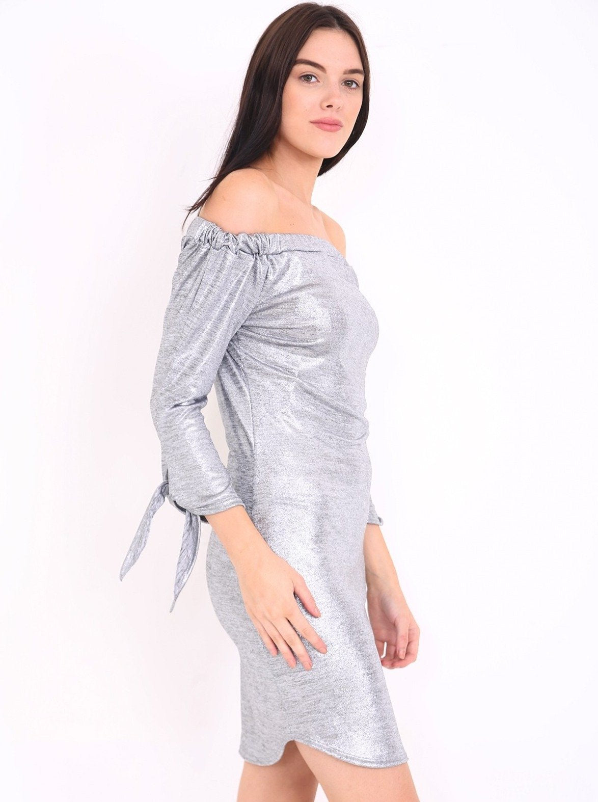 Metallic shop bardot dress