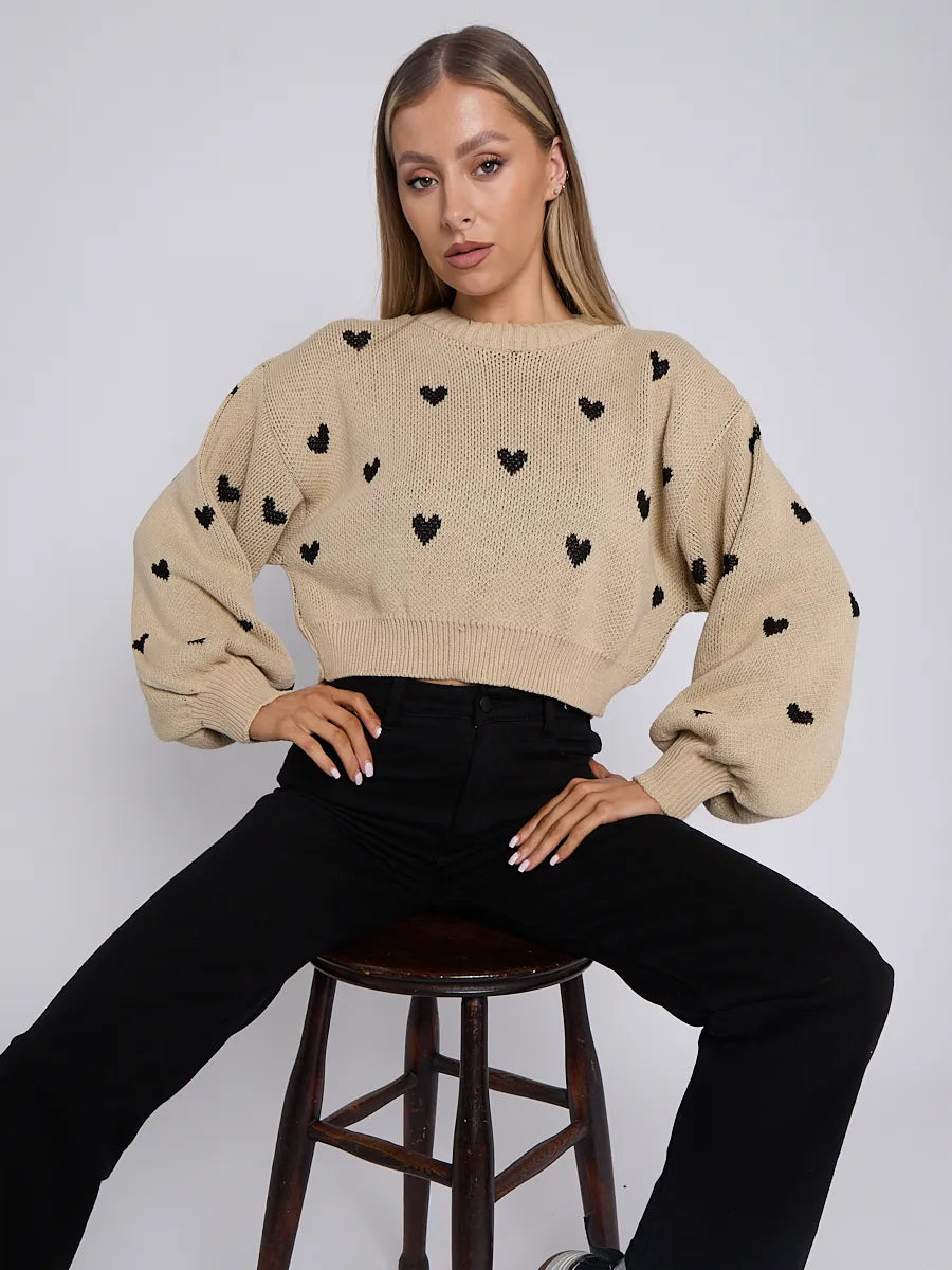 Oversized cropped knitted jumper sale