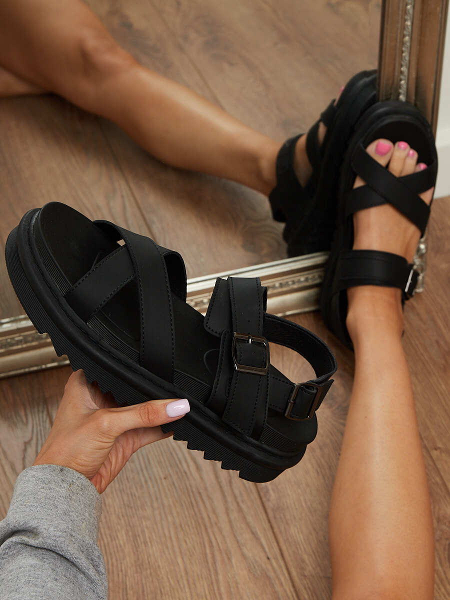 Black Chunky Platform Sole Crossover Sandals