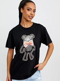 Black Bow Tie Graphic Printed T-Shirt