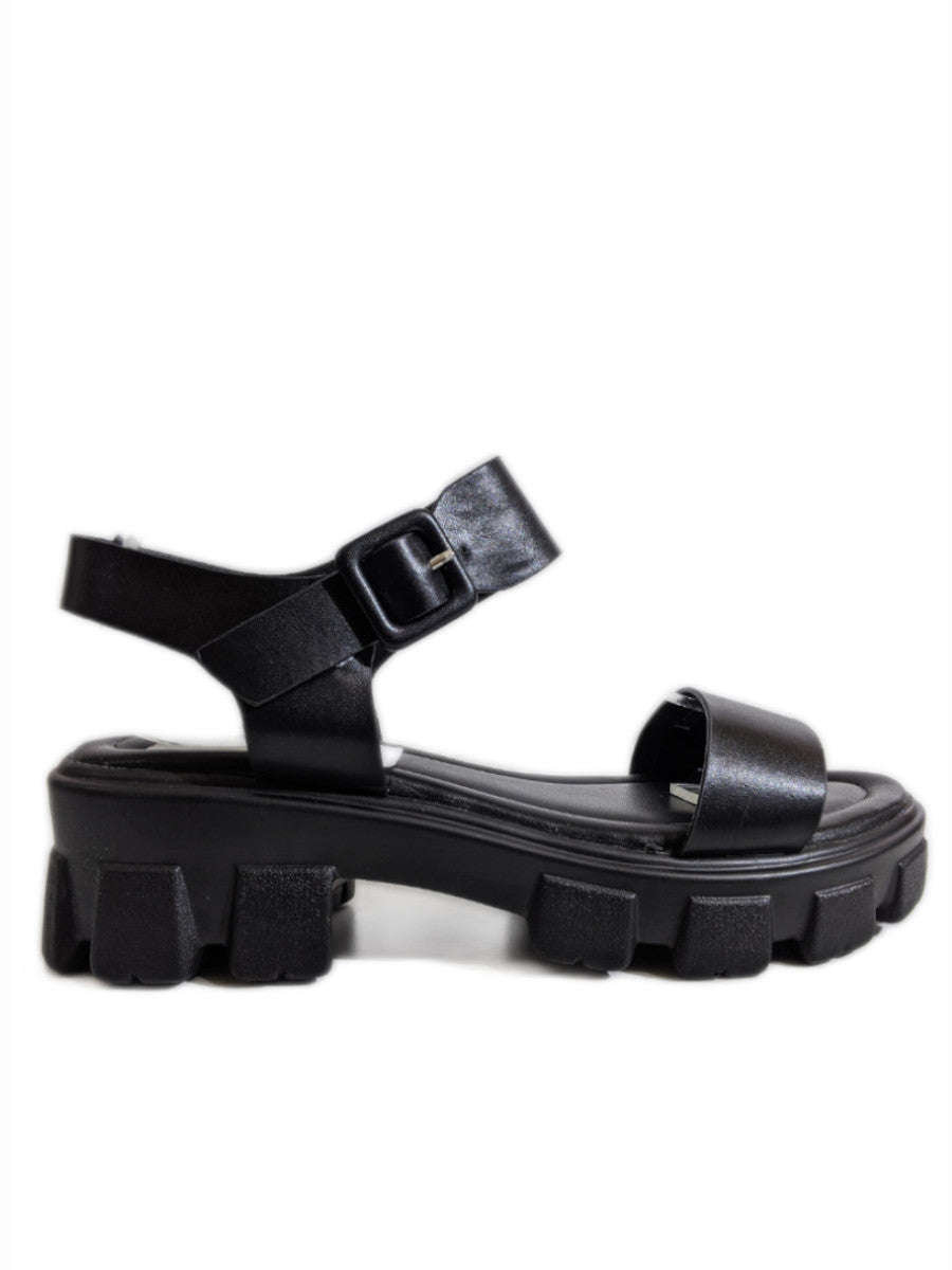 Black Chunky Platform Track Sole Sandals
