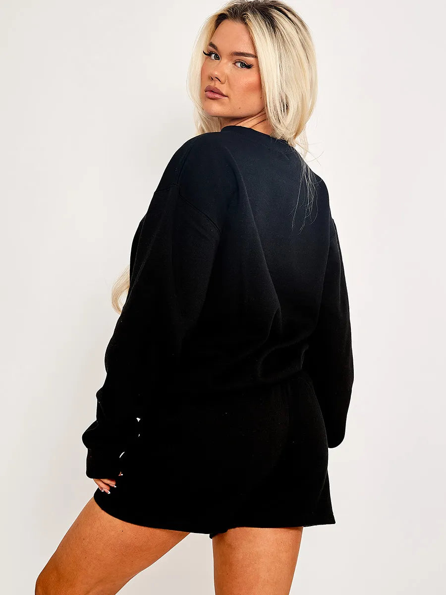 Black Embroidered San Francisco Sweatshirt & Shorts Co-ord Set