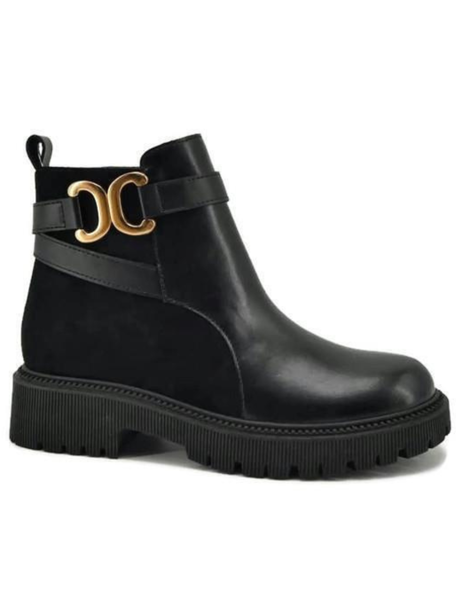 Black Gold Buckle Ankle Boots FavouriteFashions.ie