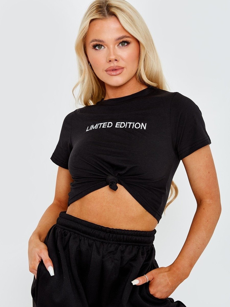 Black Limited Edition Knot Front Crop Top