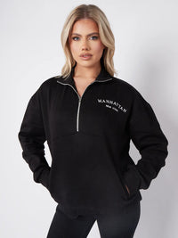 Black Manhattan Embroidered Oversized Sweatshirt Zip Jumper