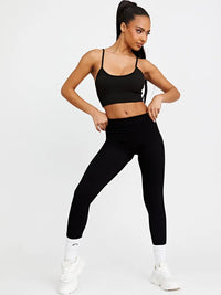 Black Super Stretchy Thick Ribbed High Waisted Gym Seamless Leggings