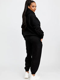 Black Towelling Embroidered New York Hooded Fleece Loungewear Set