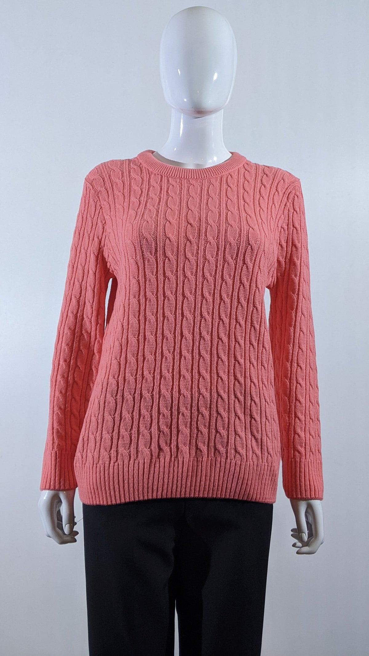 Coral Round Neck Cable Knit Jumper