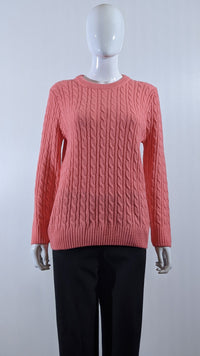 Coral Round Neck Cable Knit Jumper