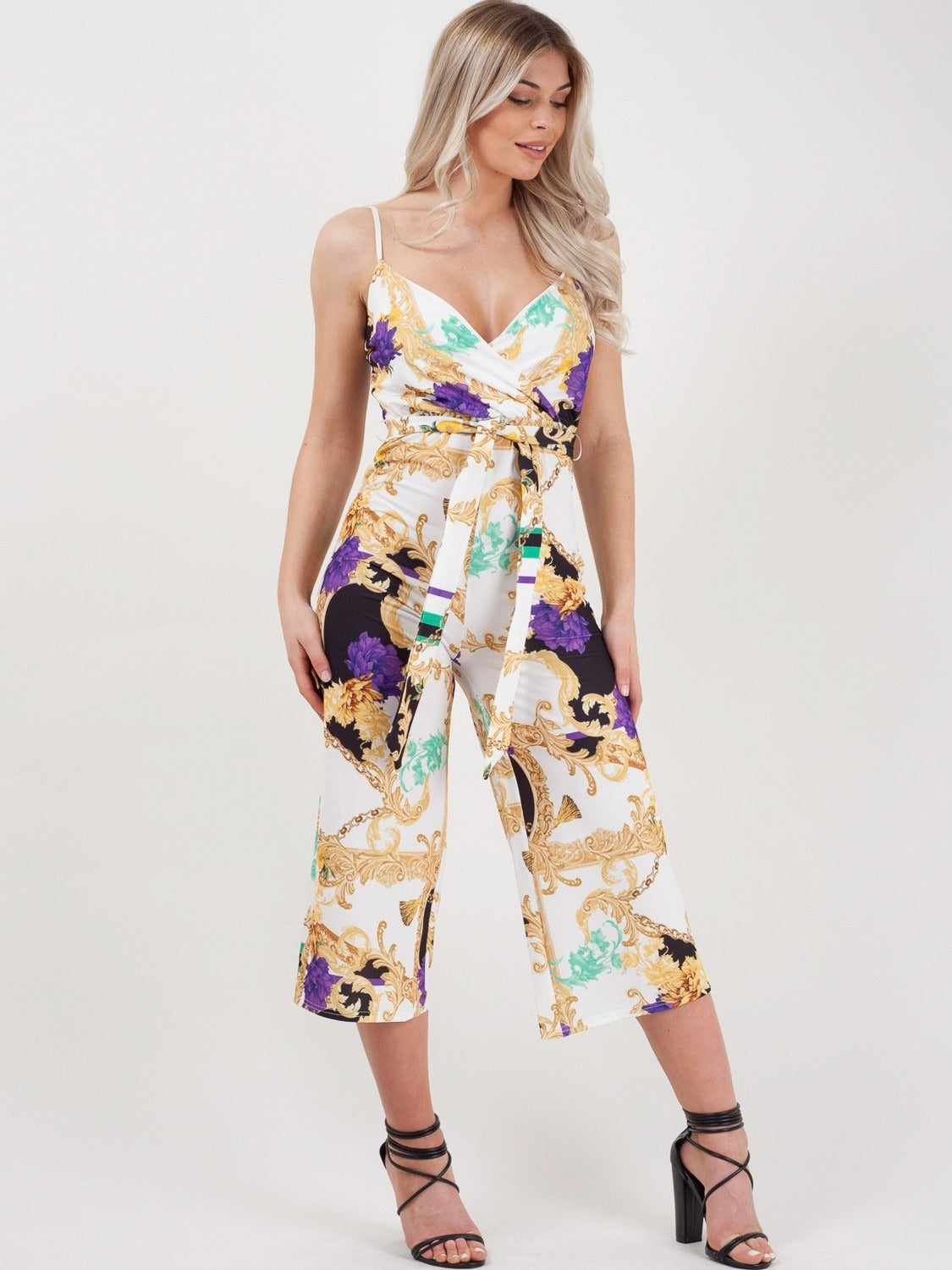 Cream Chain Print Jumpsuit