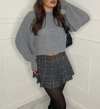 Grey Knitted Balloon Sleeve Crop Jumper