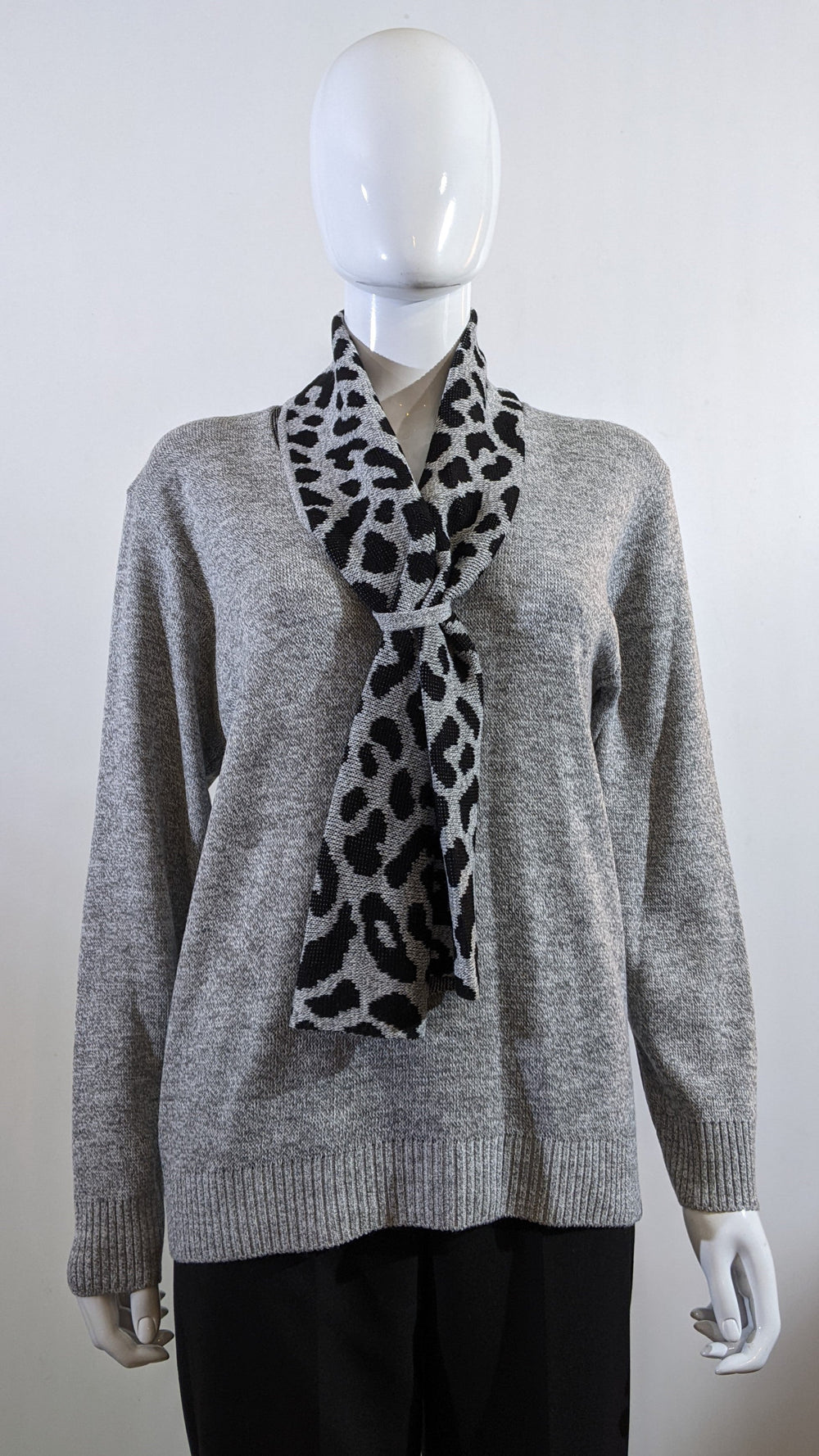 Grey Leopard Pattern Scarf Jumper