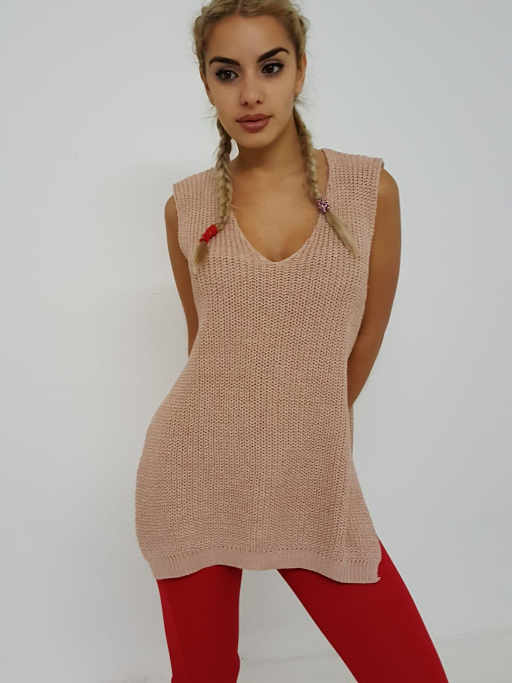 Pink Knitted V-Neck Jumper Vest