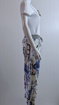 Cream Floral Print Pattern Trouser