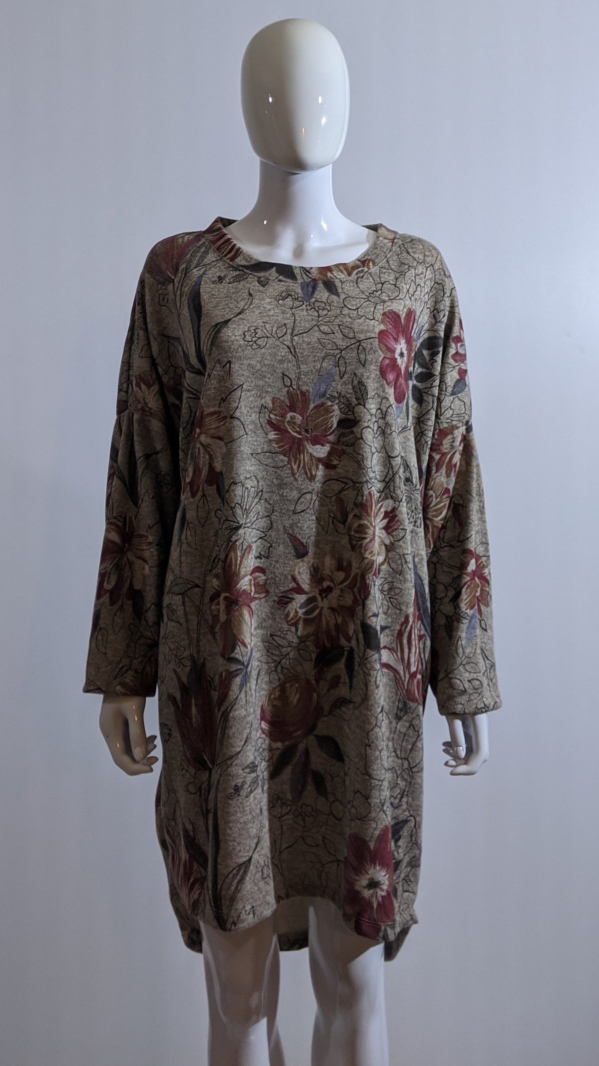 Beige Floral Pattern Warm Dress