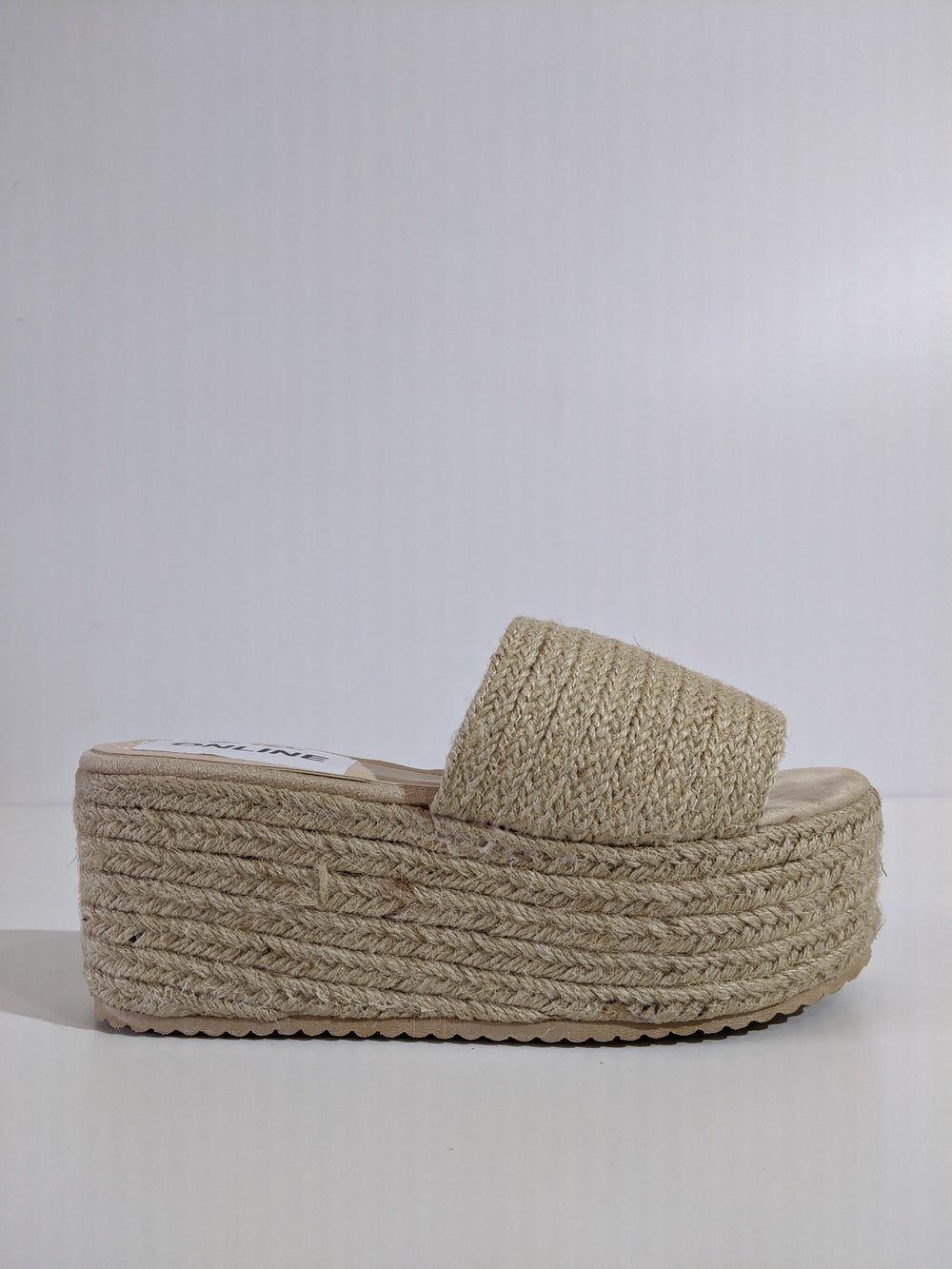 Beige Jute Platform Mule Sandals