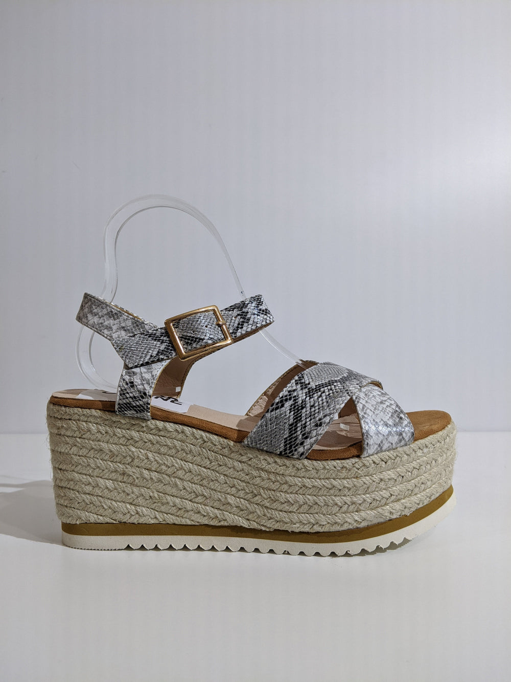 Grey Snake Detail Espadrille Wedge Sandals