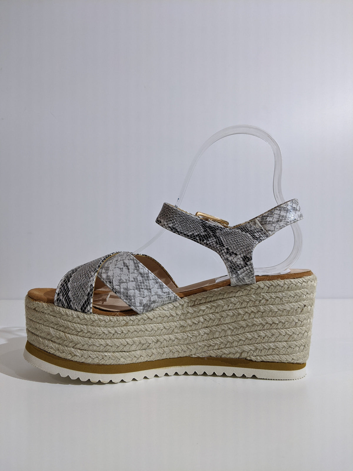 Grey Snake Detail Espadrille Wedge Sandals