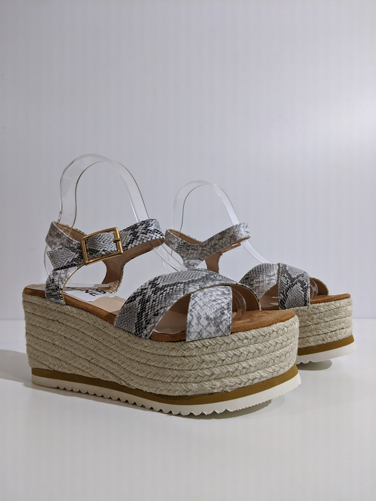 Grey Snake Detail Espadrille Wedge Sandals