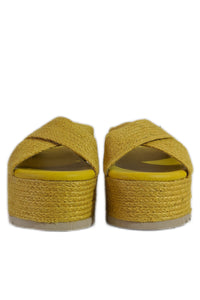 Mustard Jute Platform Crossover Mule Sandals